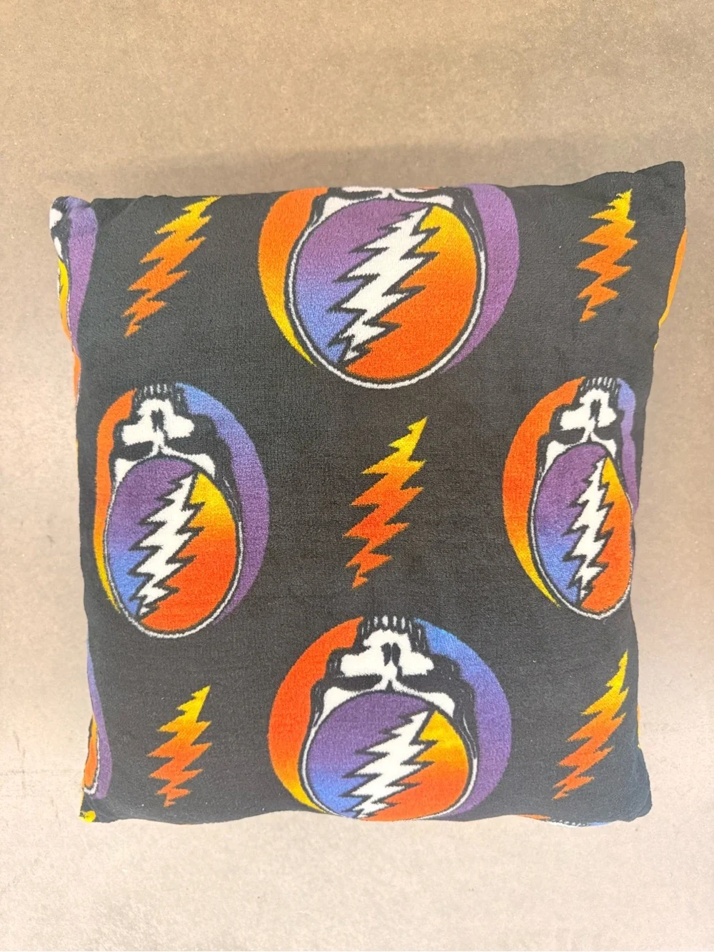 Black Multicolor Grateful Dead Lightning Skull Cotton Accent Pillow